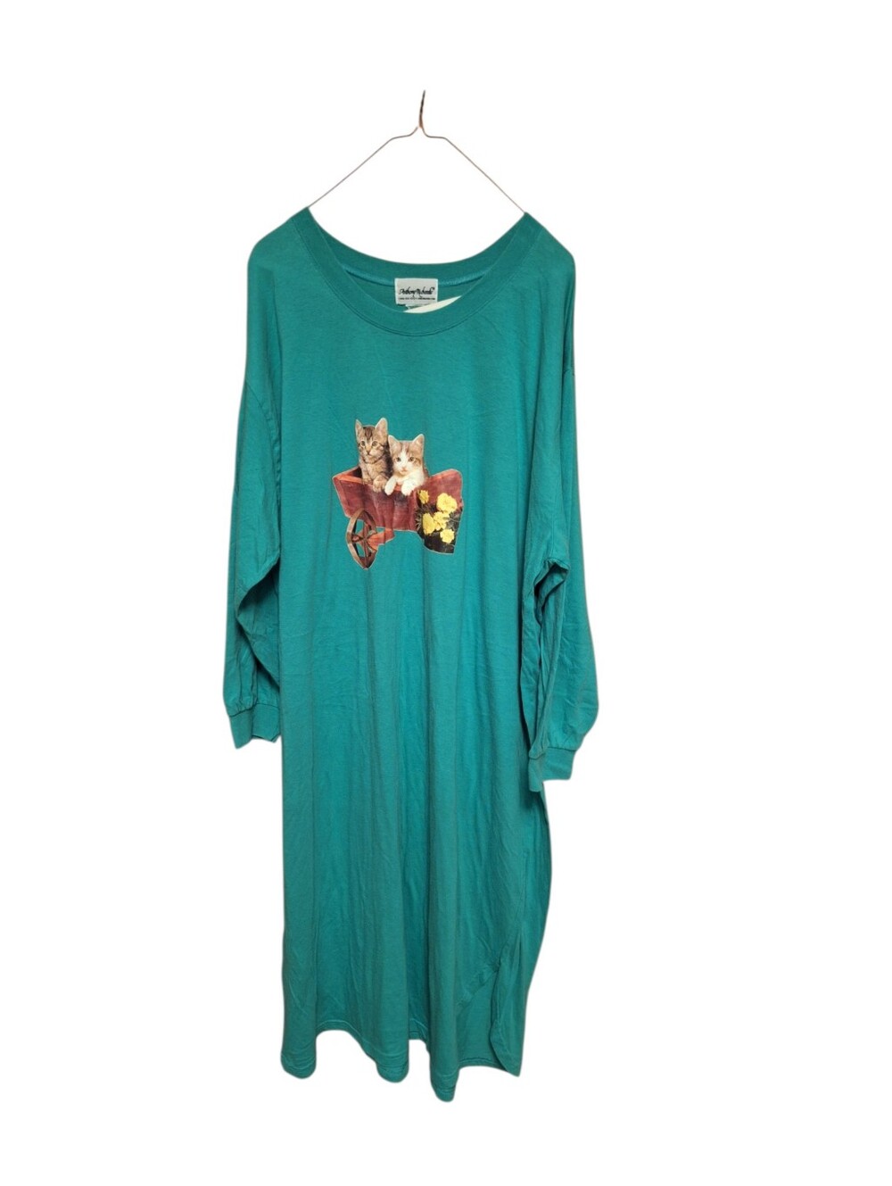 Vintage Anthony Richards Oversized Cat Design Long Sleeved Green Sleepshirt